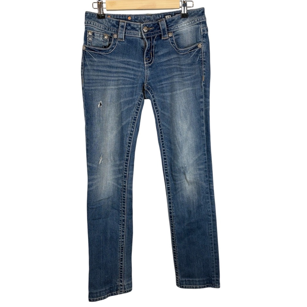 Miss Me Signature Straight Leg Jeans Dark Wash Embroidered Pockets JP8423T 28